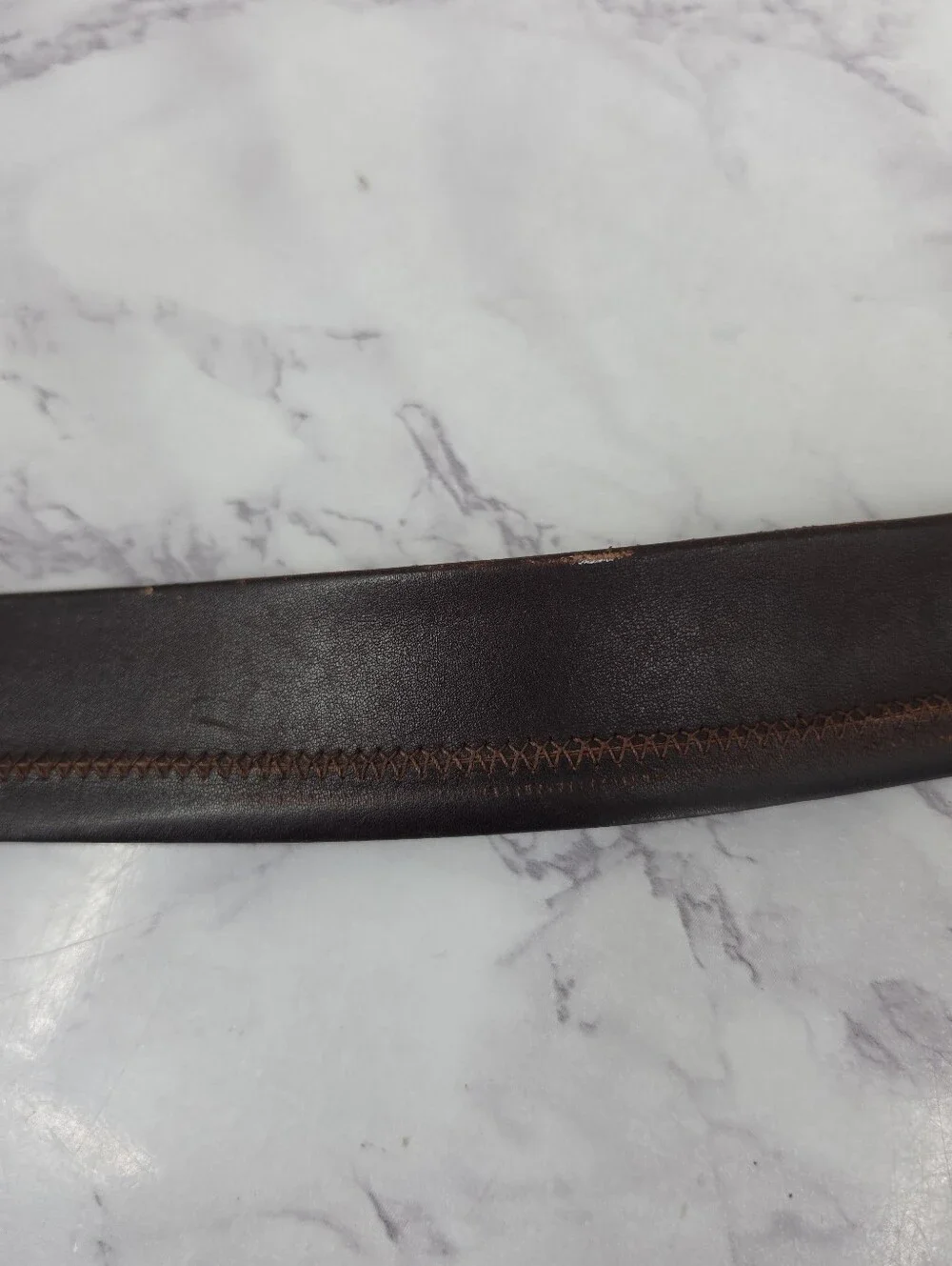 Vintage Men's Dark Brown Leather Belt with Gold Tone Buckle Full Grain Cowhide